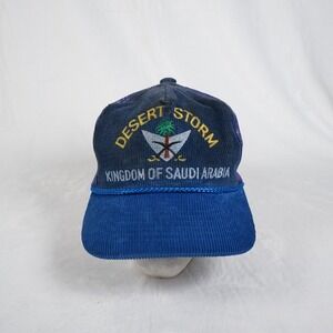 Vintage Desert Storm Kingdom of Saudi Arabia Blue Corduroy Mesh Trucker Hat Cap